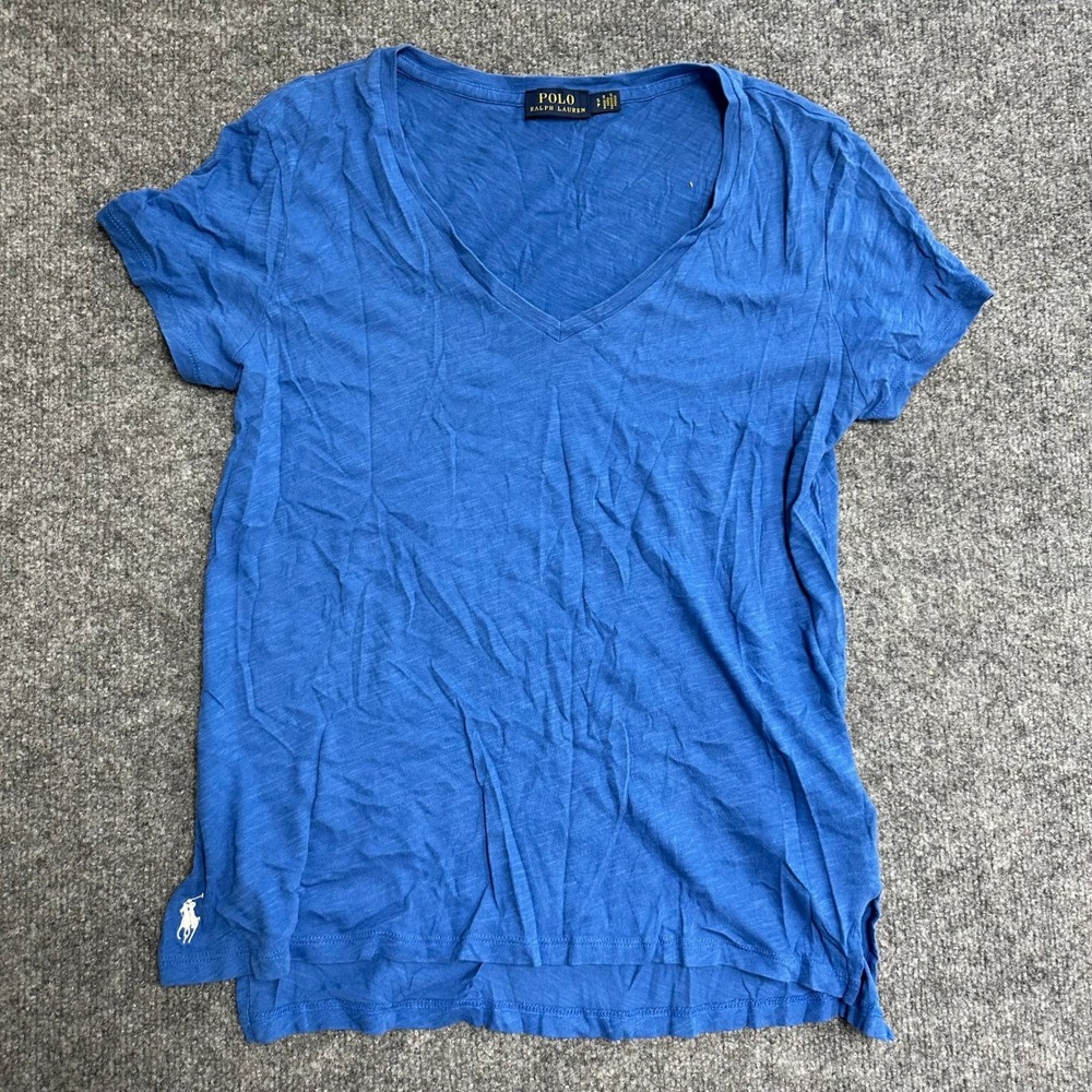Polo Ralph Lauren T-Shirt Womens Size S Blue Cotton V-Neck Short Sleeve Pony